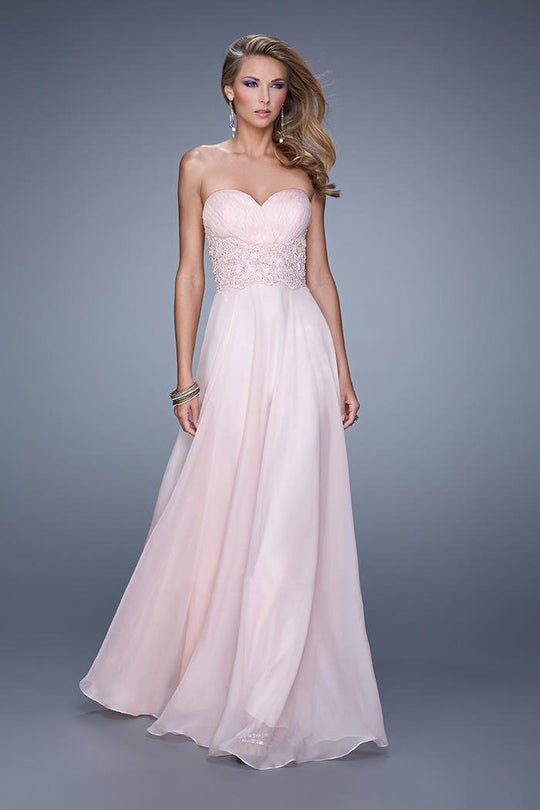 La Femme - 20815 Beaded Lace Sweetheart Chiffon Dress In Pink