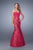 La Femme - 21046 Twisted Sweetheart Lace Mermaid Dress in Cranberry