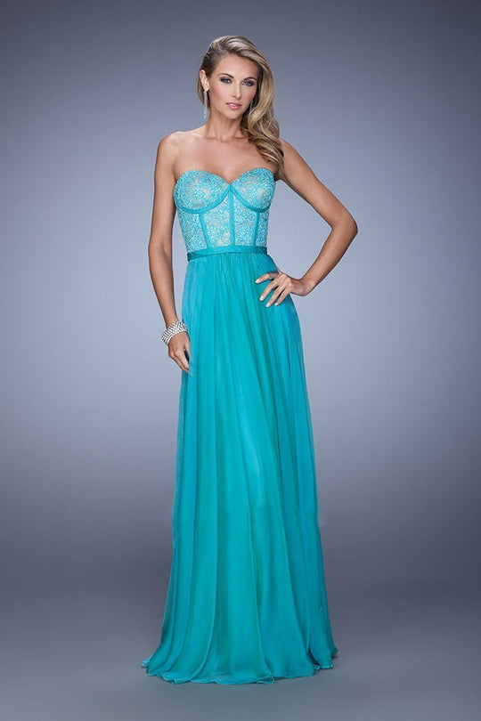 La Femme - 21079 Classy Corset Style Strapless Sweetheart Gown In Peacock