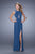 La Femme - 21191 Sheer Lace Inlay Sheath Gown in Blue and Green