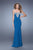 La Femme  - 21204 Metallic Embroidered Sheath Gown in Blue and Green
