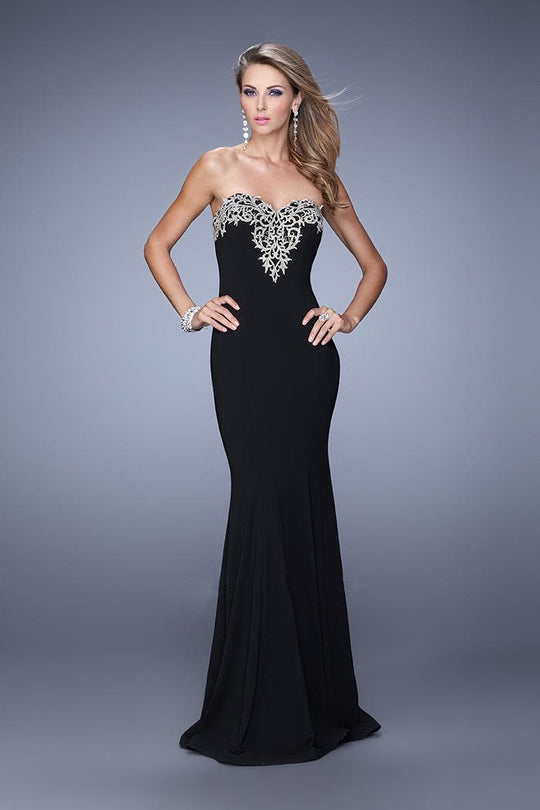 La Femme  - 21204 Metallic Embroidered Sheath Gown in Black