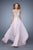 La Femme - 21212 Scallop Embroidered Illusion Gown in Pink