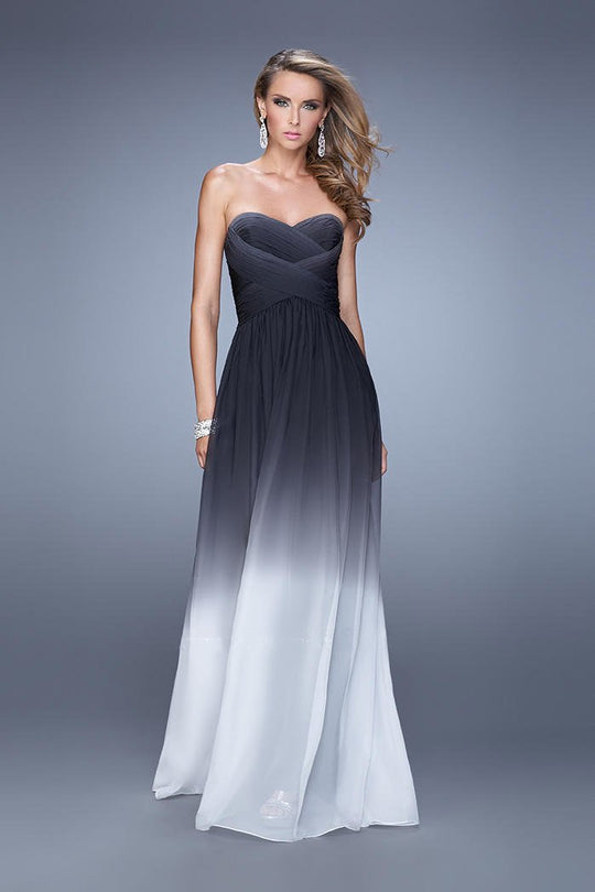 La Femme - 21515 Weave Sweetheart Ombre A-line Dress in Black and White