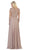 May Queen - MQ1615 Embroidered Long Sleeve Bateau A-line Dress In Brown