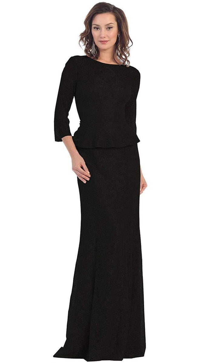 Laced Illusion Bateau Peplum Evening Dress