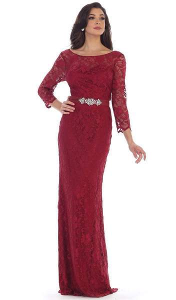 May Queen - Lace Illusion Bateau Sheath Mother of the Bride Dress MQ1454 In Red
