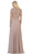 May Queen - MQ1615B Applique Long Sleeve A-line Dress In Brown