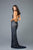 Scala - 48977 Plunging V-Neck Sequined High Slit Gown In Blue and Neutral
