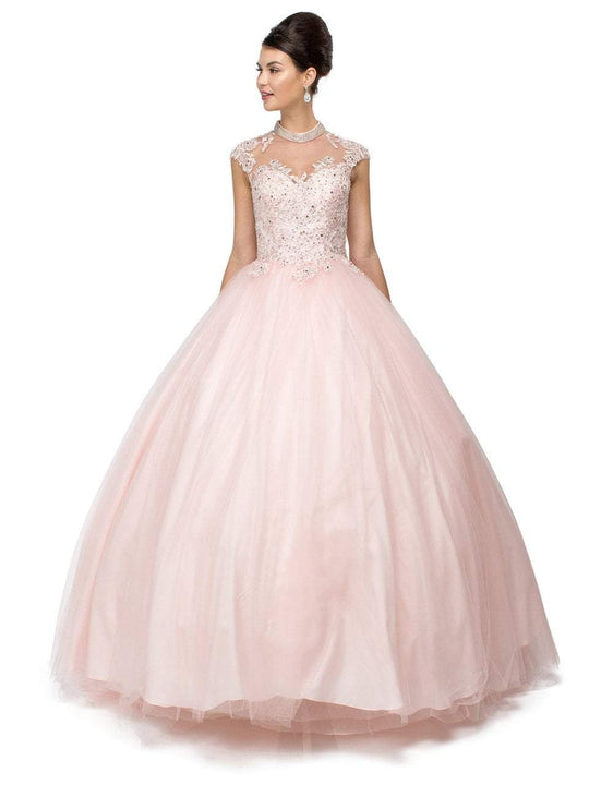Dainty High Illusion A-Line Long Gown In Pink