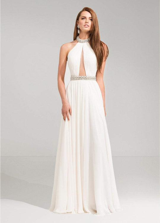 Ashley Lauren - 1103 Rhinestone Beaded High Halter Chiffon A-line Dress in White