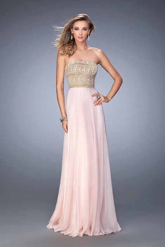 La Femme - 22674 Gilded Straight Chiffon A-line Dress in Blush