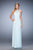 La Femme - 21974 Ornate Halter Ruched Gown in Powder Blue