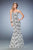 La Femme - 22219 Strapless Contrast Floral Lace Evening Gown in Black and White