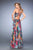 La Femme - 22355 Ruched Watercolor Print Evening Gown  In Multi-Color
