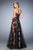 La Femme - 22489 Strapless Floral Sheer Beaded A-line Gown in Black and Multi-Color