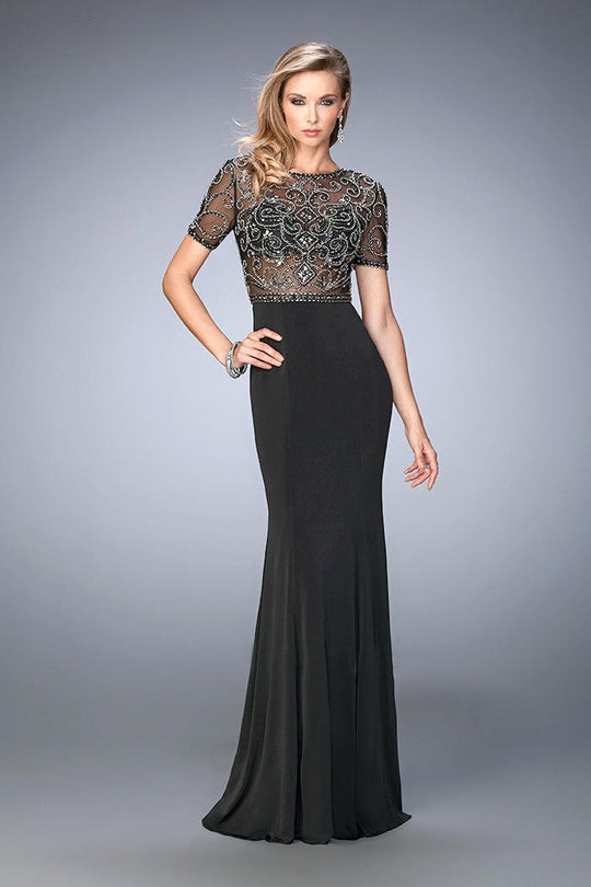 Gigi - 22647 Sleeveless Embroidered Cutout Jersey Gown In Black