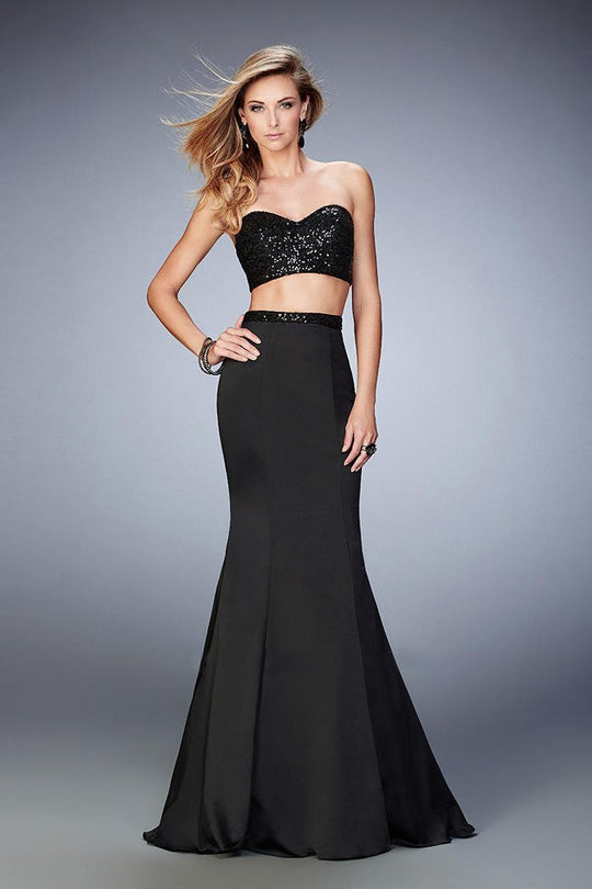 Gigi - 22220 Scintillating Sequin Two-Piece Mermaid Gown  In Black