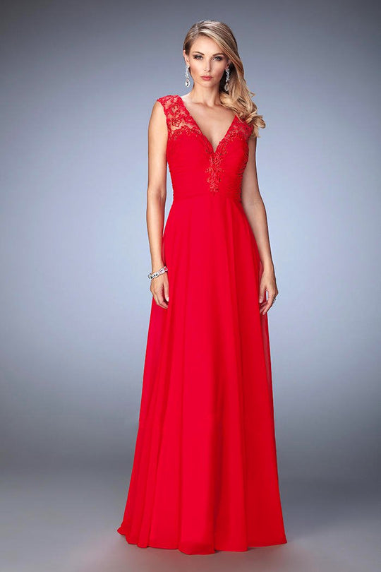 Gigi - 22583 Jeweled Crepe Chiffon Gown In Red