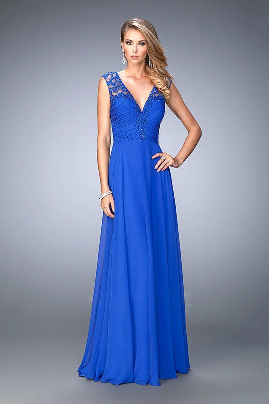Gigi - 22583 Jeweled Crepe Chiffon Gown In Blue
