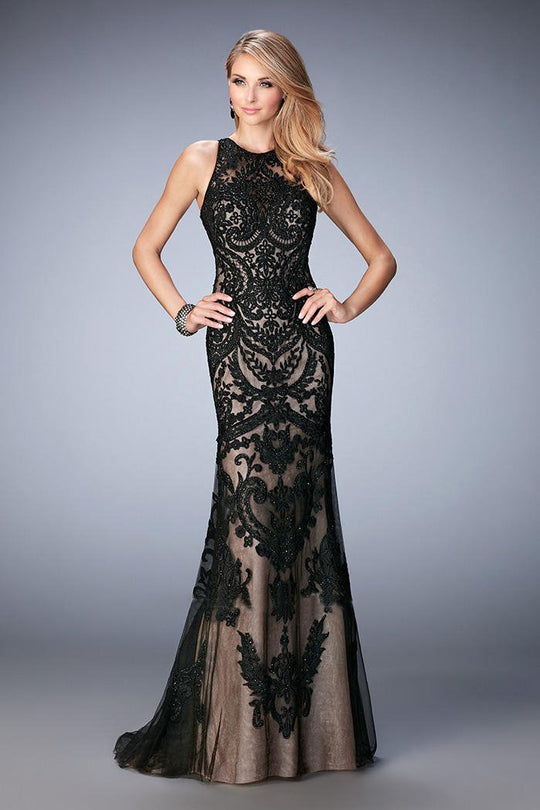 GiGi - 22837 Sleeveless Embroidered Mermaid Gown In Black