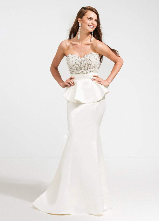 Ashley Lauren - 1109 Strapless Beaded Bridal Trumpet Dress in White