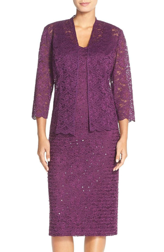 Alex Evenings - Two-Piece Floral Lace Cocktail Dress 4121023 in Purple