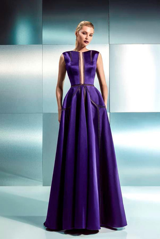 Beside Couture by Gemy - CH 1659 Bateau Neck A-line Gown With Train In Purple