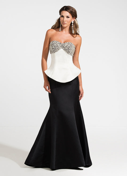 Ashley Lauren - 1112 Color Block Peplum Evening Dress in White and Black
