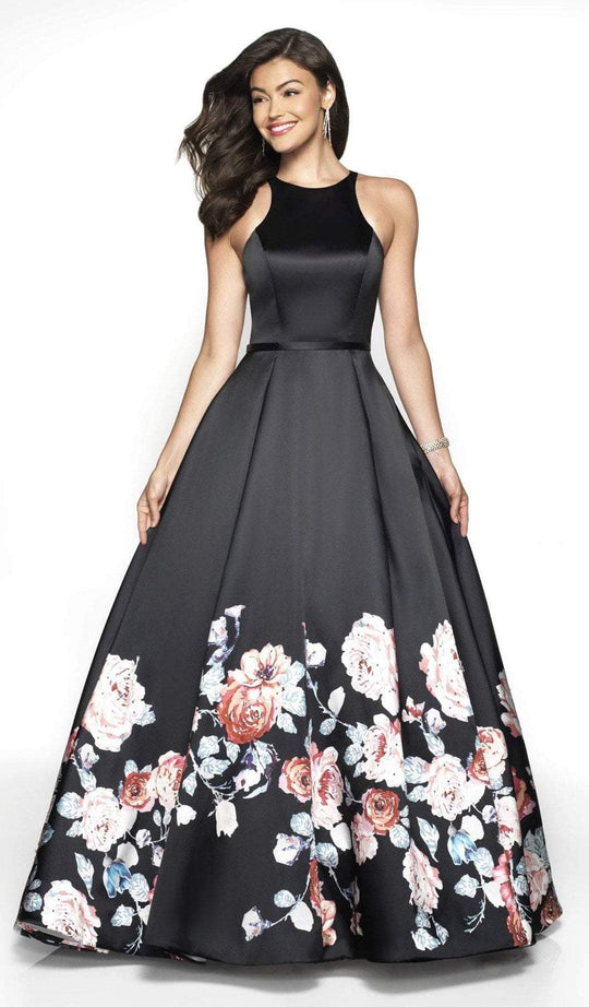 Blush by Alexia Designs - 11136Z Floral Print Mikado Ballgown In Black