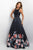Blush - 11136 Sleeveless Mikado Floral Detail Gown In Black and Multi-Color