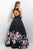 Blush - 11136 Sleeveless Mikado Floral Detail Gown In Black and Multi-Color