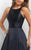Blush - 11136 Sleeveless Mikado Floral Detail Gown In Black and Multi-Color