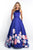 Blush - 11136 Sleeveless Mikado Floral Detail Gown In Blue and Multi-Color