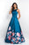 Blush - 11136 Sleeveless Mikado Floral Detail Gown In Green and Multi-Color
