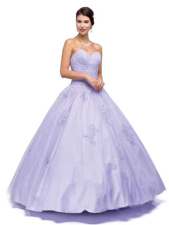 Floral Embroidered Sweetheart A-Line Long Gown in Purple