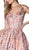 Cinderella Divine - KC882 Floral Print Plunging Ballgown In Pink and Gold