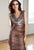 Terani Couture - 11156C Ruched Cowl/V-Neck Sheath Dress in Brown and Silver