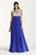 Colors Dress - 1115 Bejeweled Cap Sleeve V-Neck Gown In Blue
