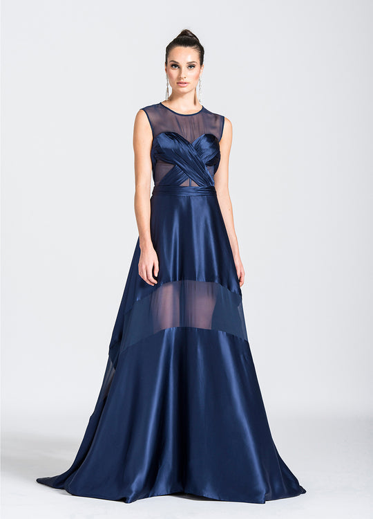 Ashley Lauren - 1115 Wrap Silk Evening Dress in Blue