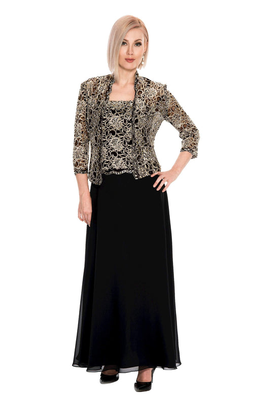 Emma Street - 1116540 Sequin Lace Chiffon Dress with Lace Jacket in Black
