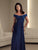 Montage by Mon Cheri - 111919 Off Shoulder Weaved Bodice A-Line Gown In Blue