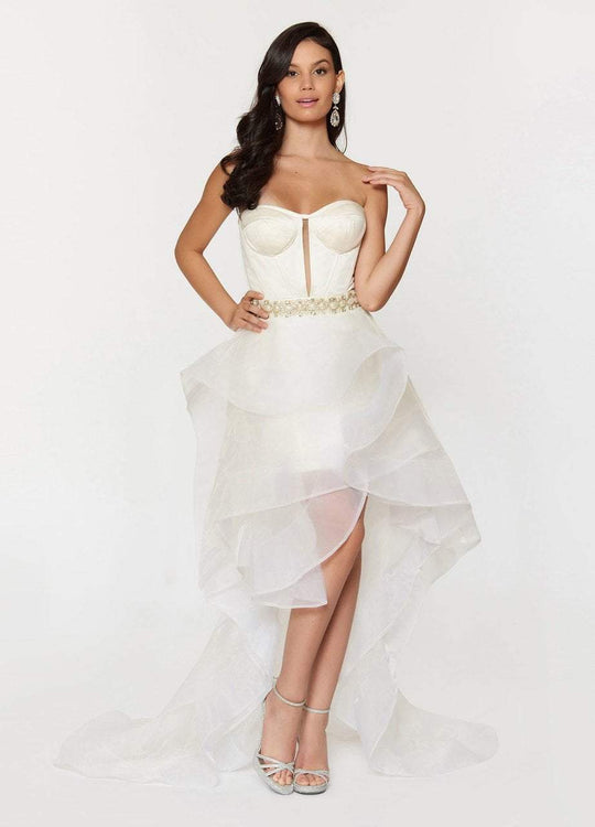 Ashley Lauren - 1119 Corseted High-Low Evening Dress in White
