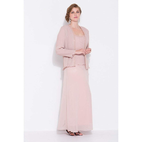 Nox Anabel - 1121 Beaded Tank Style Long Dress with Jacket in Dusty Rose