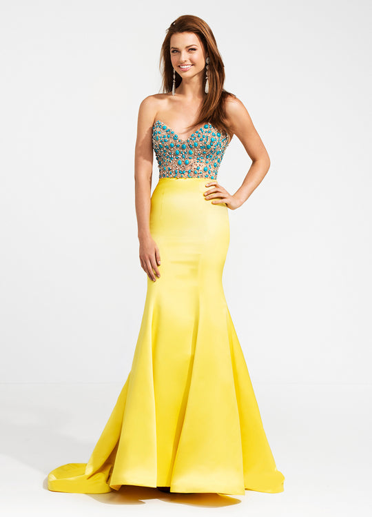 Ashley Lauren - 1122 Sweetheart Illusion Bodice Evening Dress in Yellow
