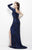 Primavera Couture - 1124 Sequined Long Gown with Slit in Blue