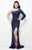 Primavera Couture - 1124 Sequined Long Gown with Slit in Blue