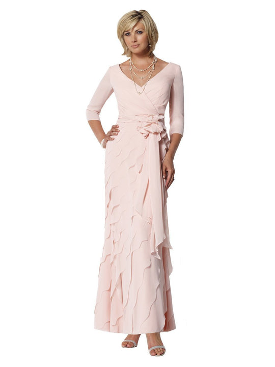 Cameron Blake - V-Neck Chiffon A-line Dress 112649 in Pink