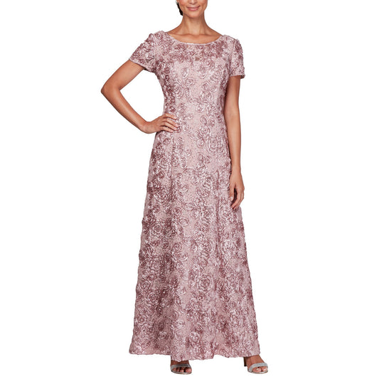 Alex Evenings - 112788 Sequin Rosette Short Sleeve A-Line Gown In Pink