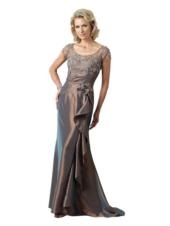 Montage by Mon Cheri - 112922 Embellished Scoop Dress in Gold Brown
